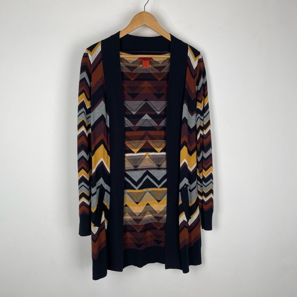 Missoni for Target Knit Chevron ZIg Zag Open Longline Cardigan Brown Black